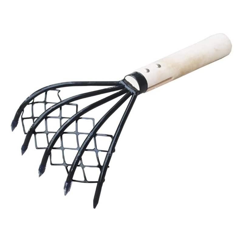 Five Tooth Metal Clam Rake with Wooden Handle by HitMyNeed