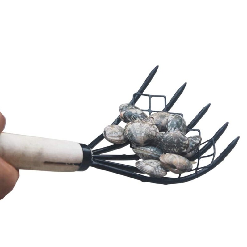 Five Tooth Metal Clam Rake with Wooden Handle by HitMyNeed
