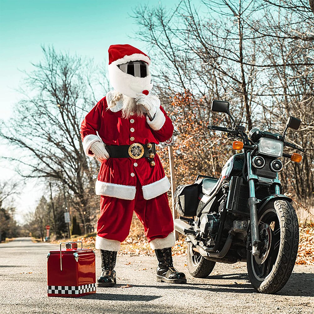 Flannel Santa Helmet Cover for Christmas Rides by HitMyNeed