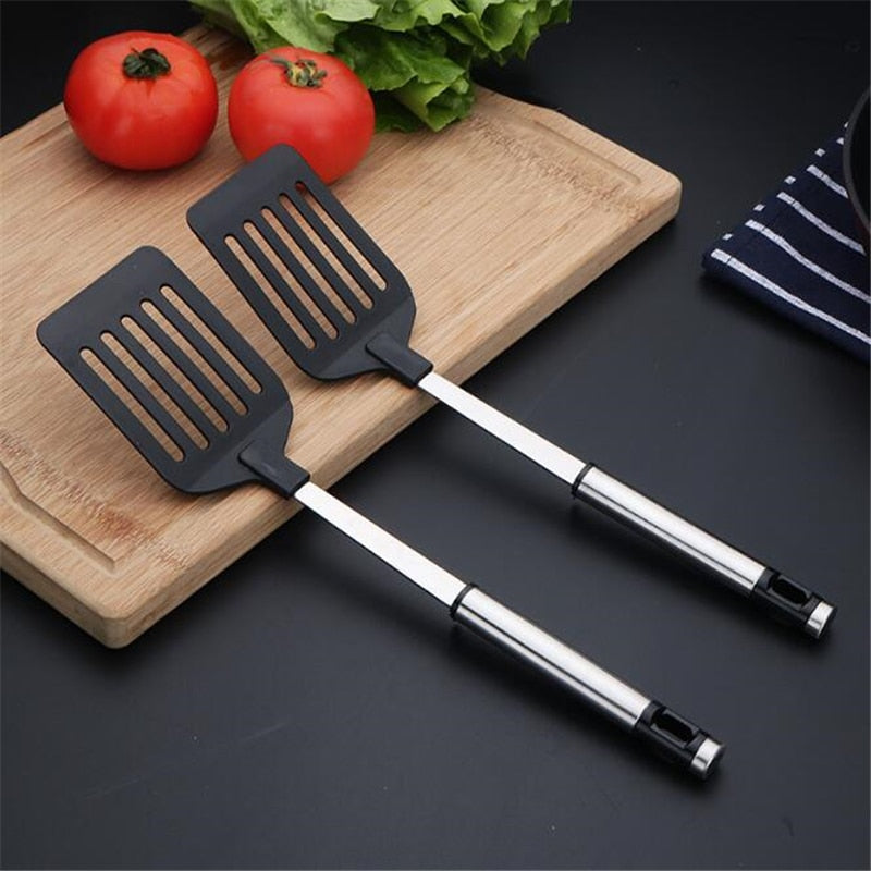 Flat-Tip Nylon Frying Spatula with Steel Handle by HitMyNeed