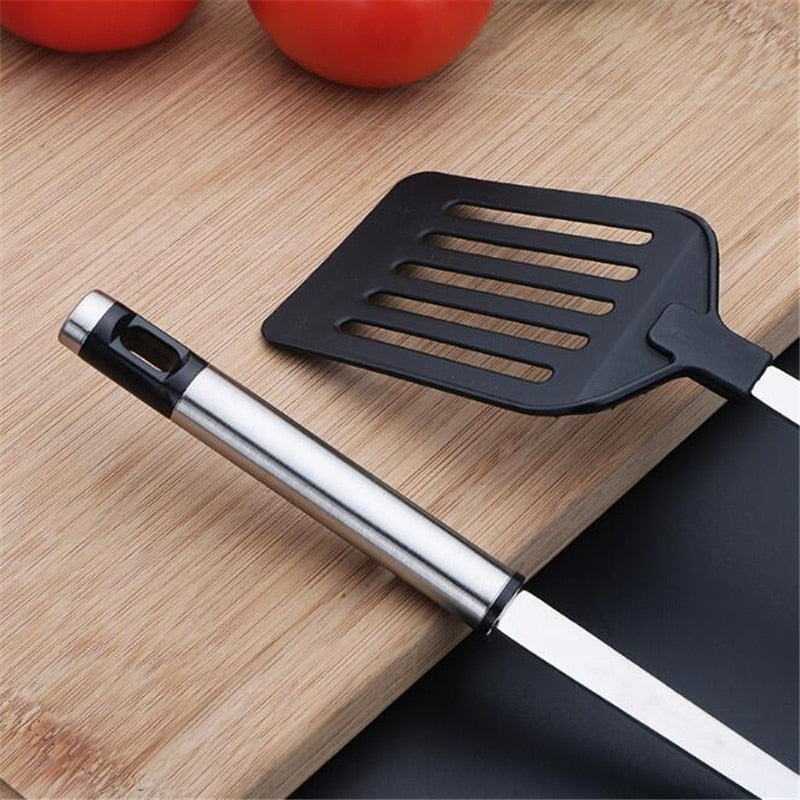 Flat-Tip Nylon Frying Spatula with Steel Handle by HitMyNeed