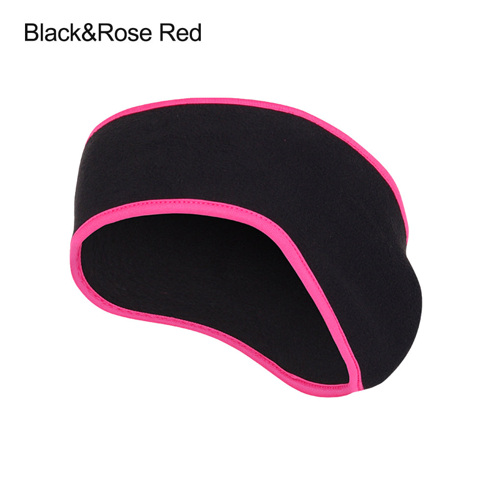 Fleece Headband Ear Warmer for Cold Weather black-rose-red by HitMyNeed