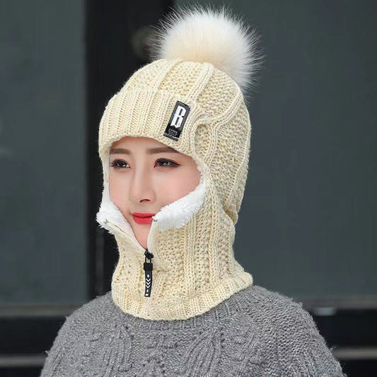 Fleece Lined Knit Riding Hat with Ear Protection beige by HitMyNeed