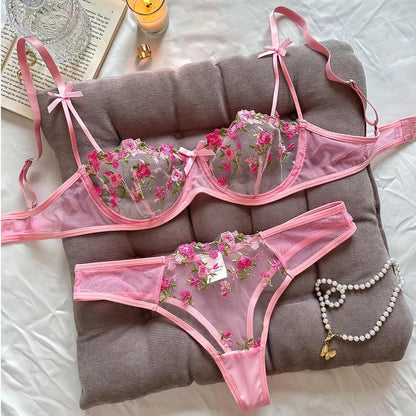 Floral Embroidered 2 Piece Lingerie Set for Women by HitMyNeed