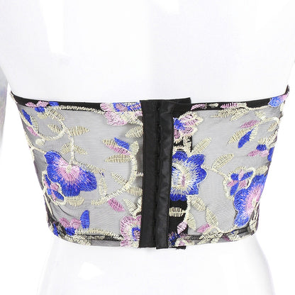 Floral Embroidered Sheer Corset Tube Top by HitMyNeed