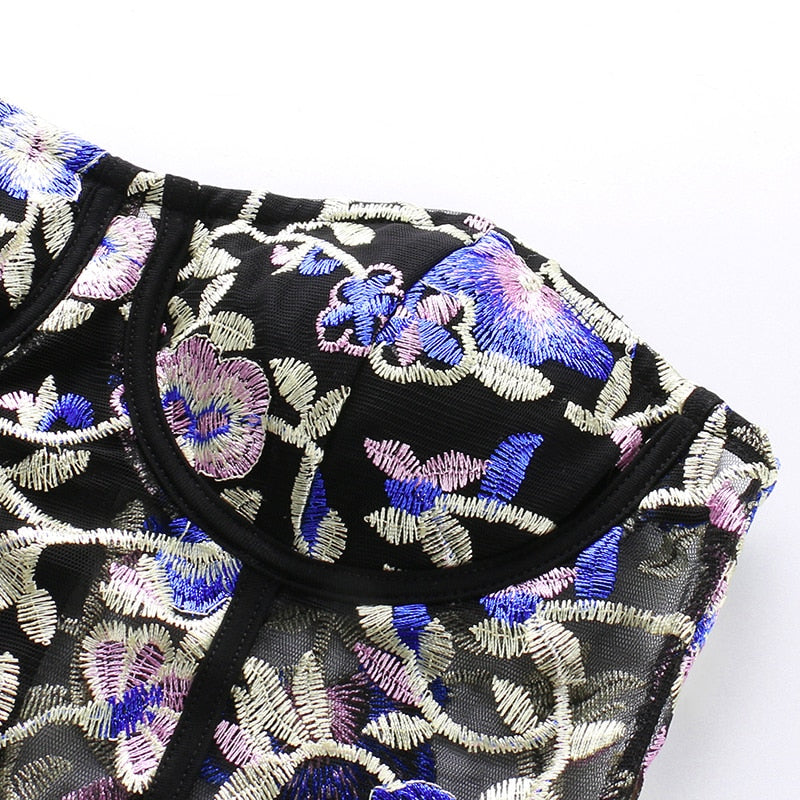 Floral Embroidered Sheer Corset Tube Top by HitMyNeed