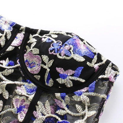 Floral Embroidered Sheer Corset Tube Top by HitMyNeed