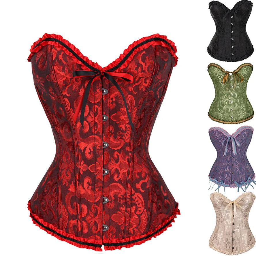 Floral Lace Gothic Satin Overbust Corset Top by HitMyNeed
