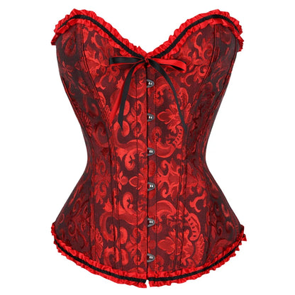Floral Lace Gothic Satin Overbust Corset Top red-black l by HitMyNeed