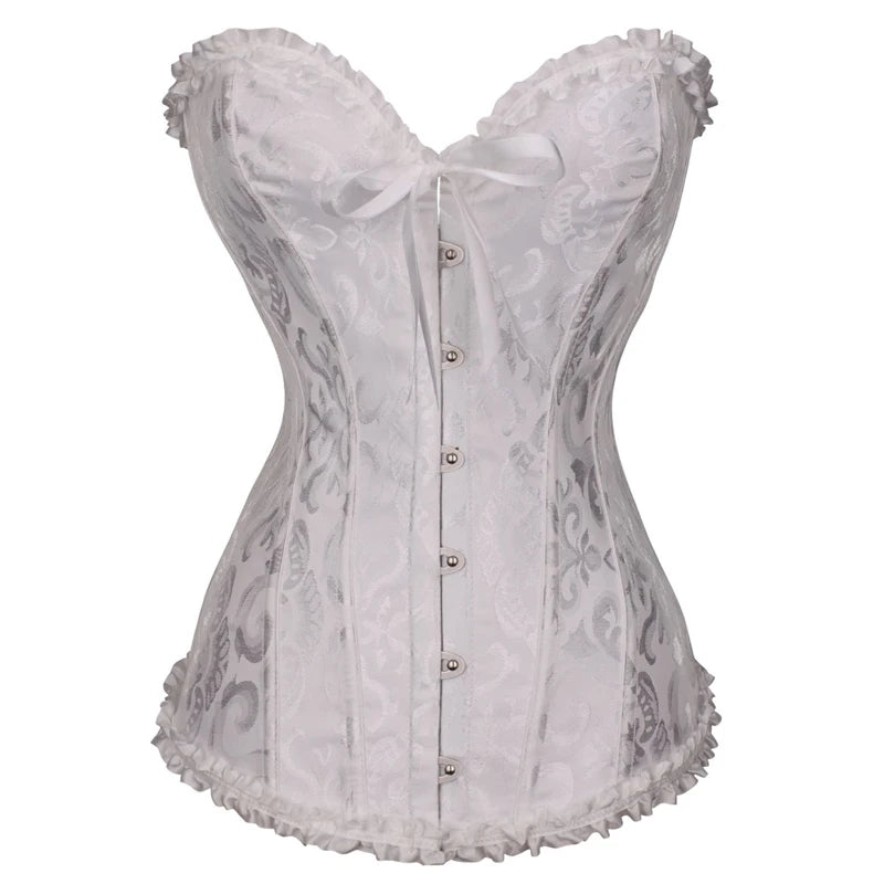 Floral Lace Gothic Satin Overbust Corset Top white s by HitMyNeed