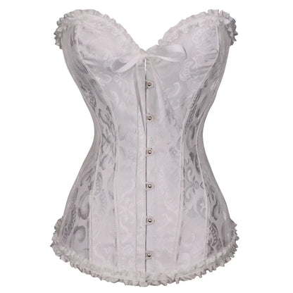 Floral Lace Gothic Satin Overbust Corset Top white s by HitMyNeed