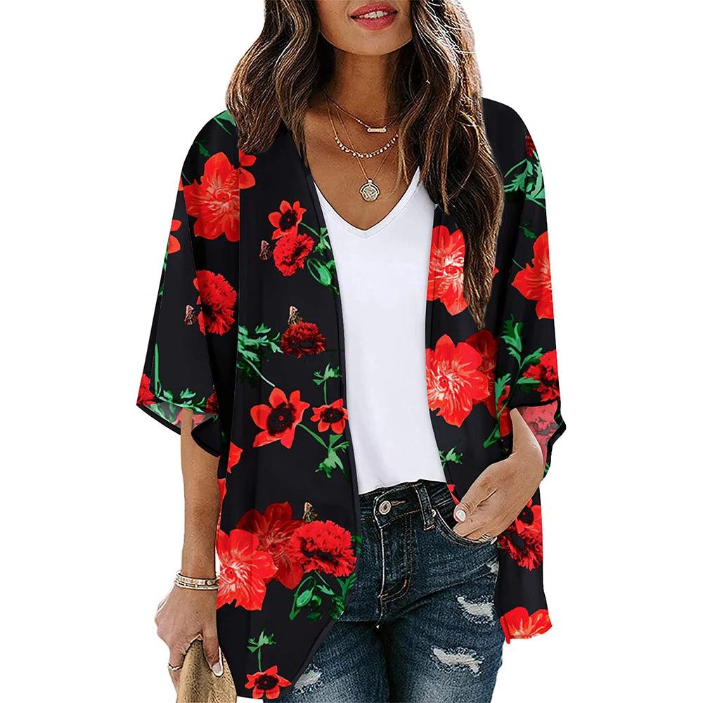 Floral Print Kimono Cover Up for Women kwglg232915p s by HitMyNeed