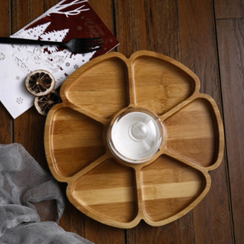 Flower-Shaped Wooden Nuts and Snacks Serving Tray by HitMyNeed