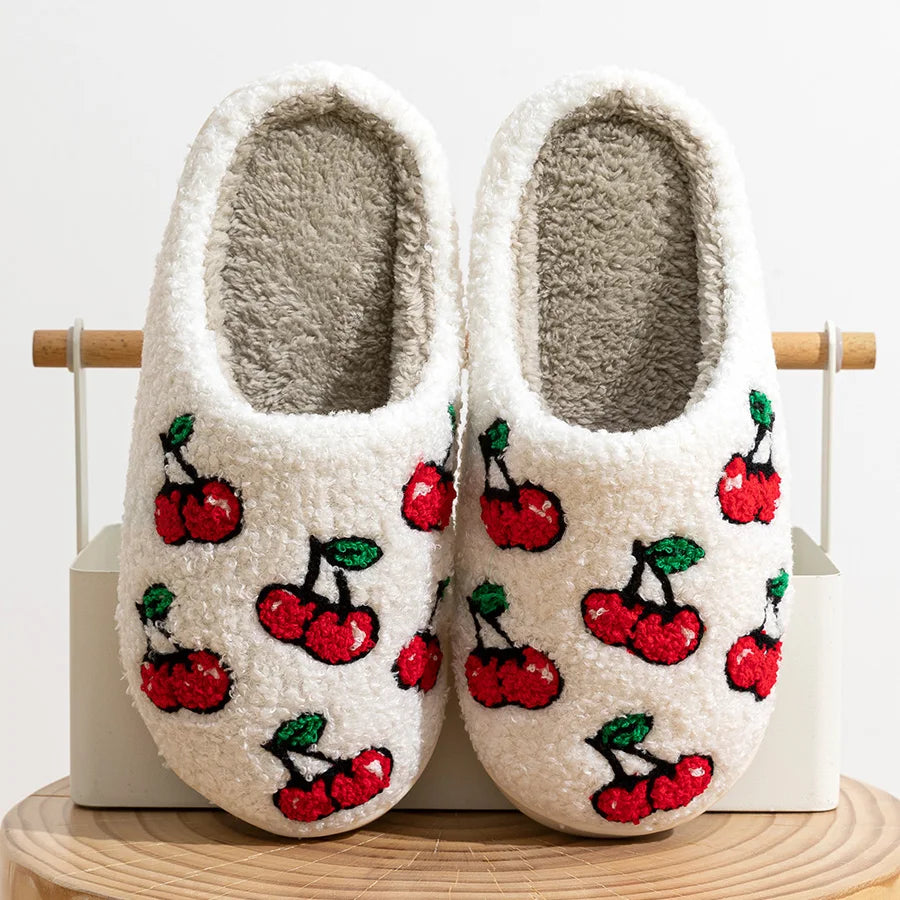 Fluffy Cherry Slippers for Women - Cozy Winter Style 37-38 by HitMyNeed
