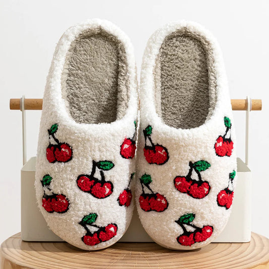 Fluffy Cherry Slippers for Women - Cozy Winter Style 37-38 by HitMyNeed