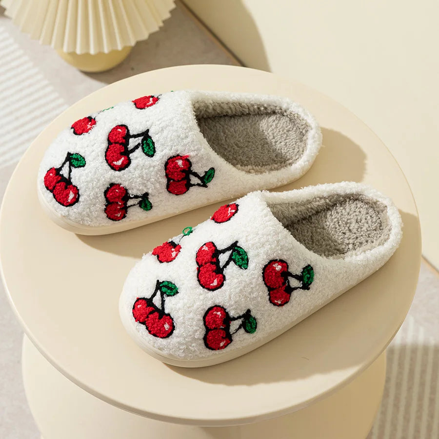 Fluffy Cherry Slippers for Women - Cozy Winter Style 39-40 by HitMyNeed