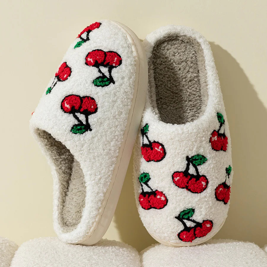 Fluffy Cherry Slippers for Women - Cozy Winter Style by HitMyNeed