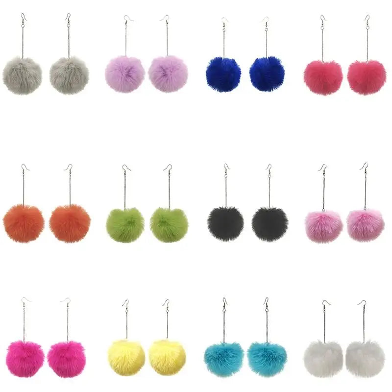 Fluffy Dangle Pom Pom Earrings for Women by HitMyNeed