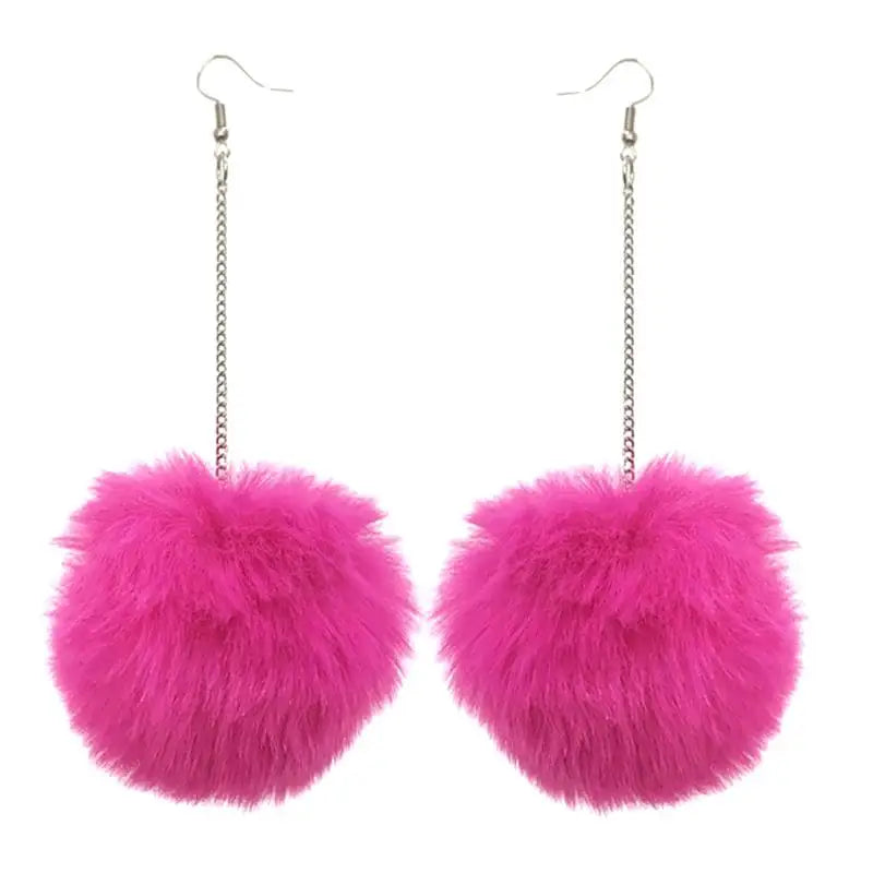 Fluffy Dangle Pom Pom Earrings for Women 4.0 by HitMyNeed