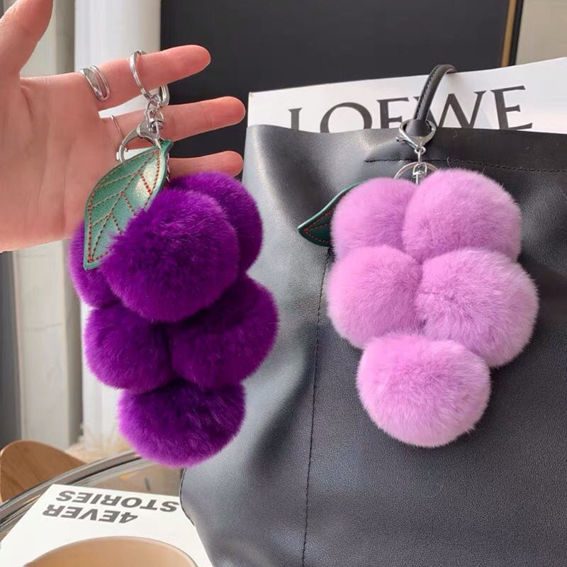 Fluffy Faux Fur Grape Pom Pom Keychain by HitMyNeed