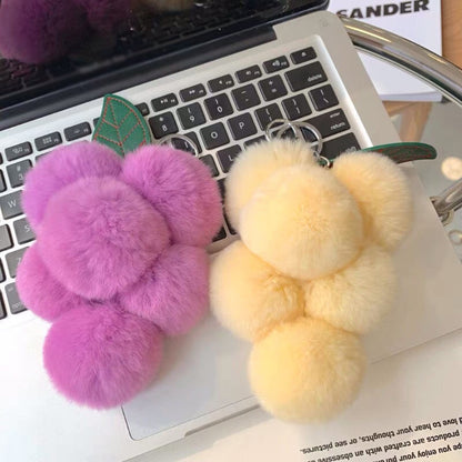 Fluffy Faux Fur Grape Pom Pom Keychain by HitMyNeed