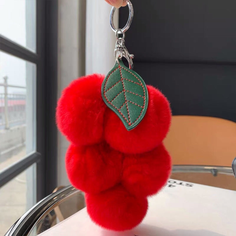 Fluffy Faux Fur Grape Pom Pom Keychain by HitMyNeed