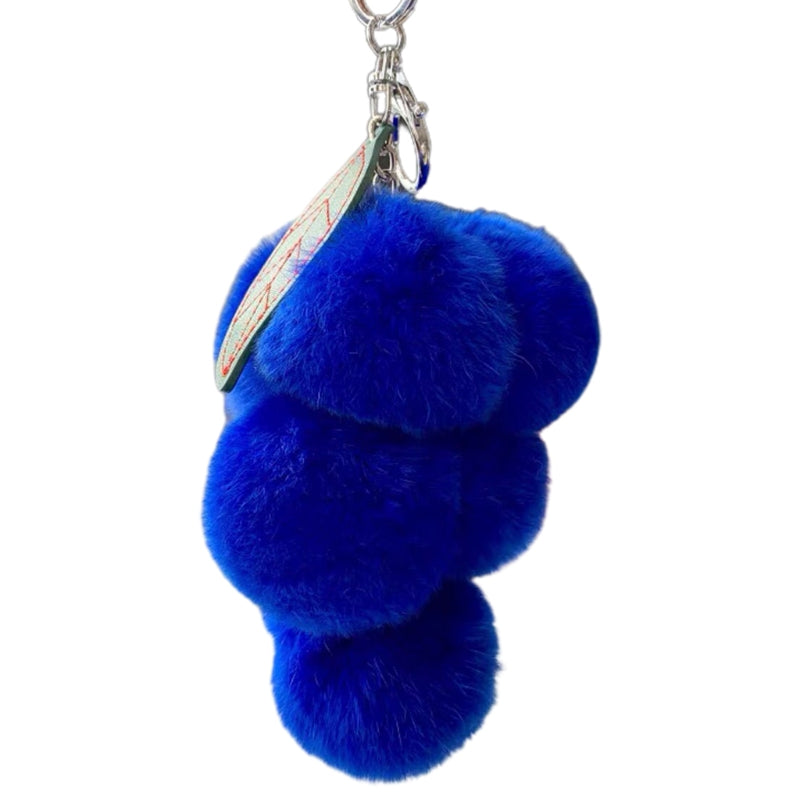 Fluffy Faux Fur Grape Pom Pom Keychain dark-blue by HitMyNeed