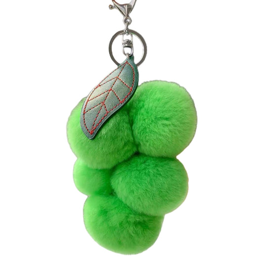 Fluffy Faux Fur Grape Pom Pom Keychain dark-green by HitMyNeed