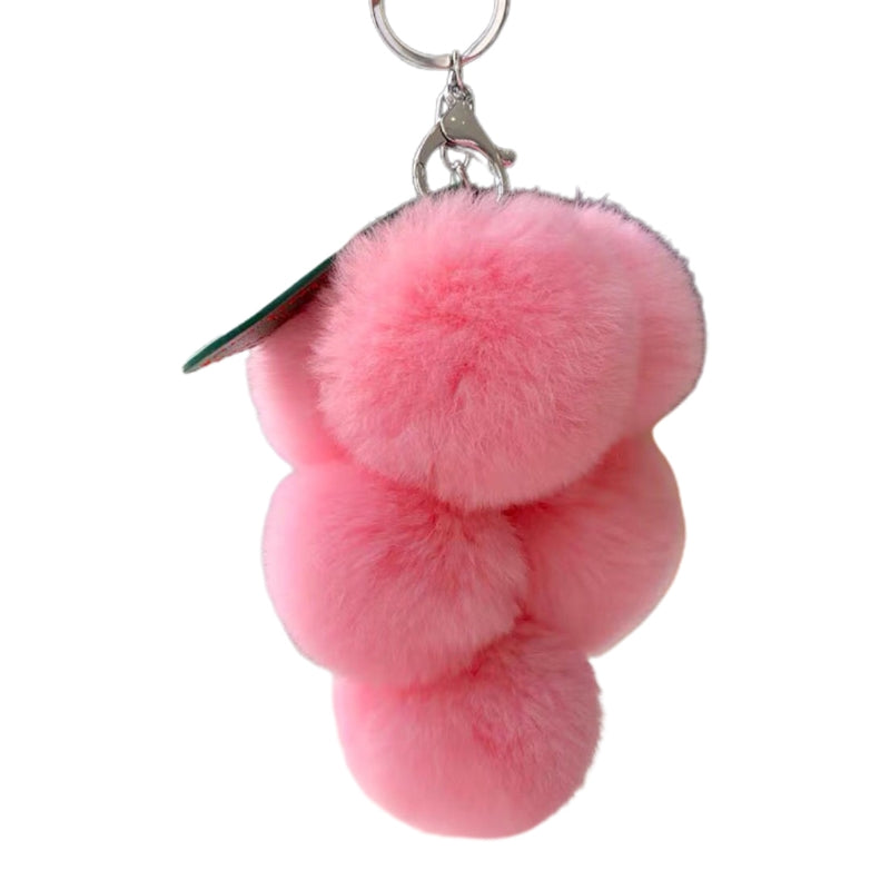 Fluffy Faux Fur Grape Pom Pom Keychain dark-pink by HitMyNeed