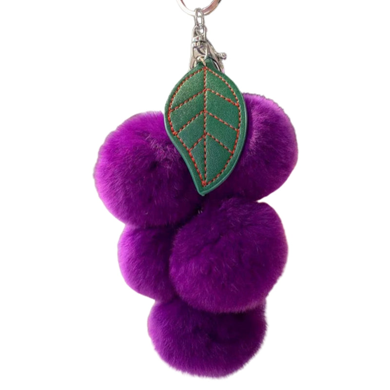 Fluffy Faux Fur Grape Pom Pom Keychain dark-purple by HitMyNeed