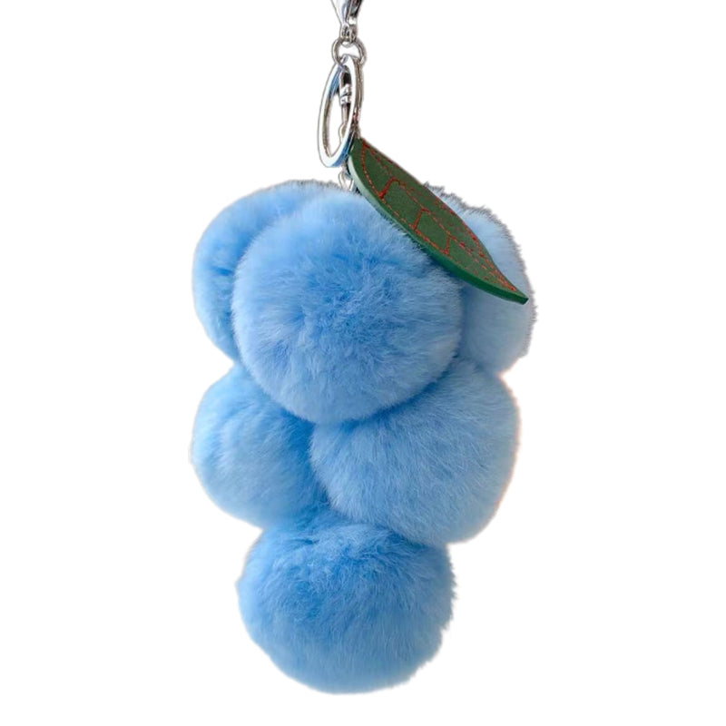 Fluffy Faux Fur Grape Pom Pom Keychain light-blue by HitMyNeed