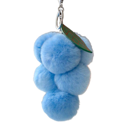 Fluffy Faux Fur Grape Pom Pom Keychain light-blue by HitMyNeed