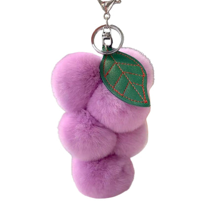 Fluffy Faux Fur Grape Pom Pom Keychain light-purple by HitMyNeed