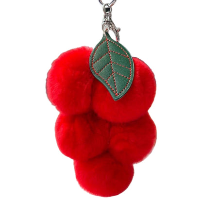 Fluffy Faux Fur Grape Pom Pom Keychain red by HitMyNeed