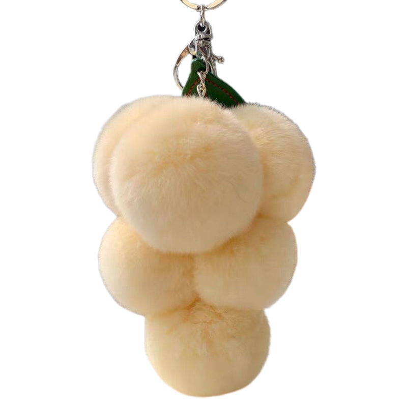 Fluffy Faux Fur Grape Pom Pom Keychain white by HitMyNeed