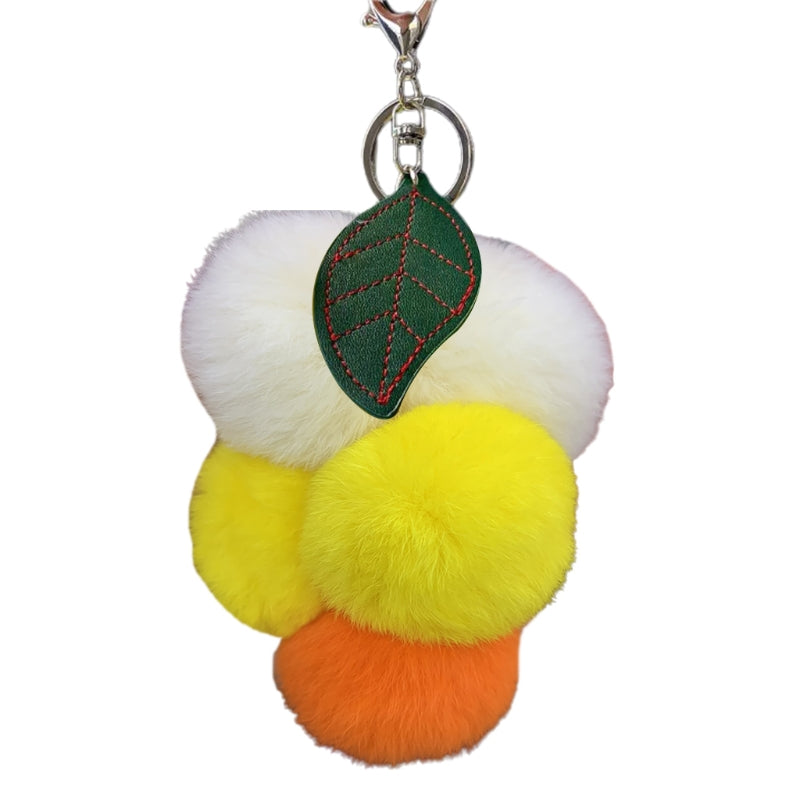 Fluffy Faux Fur Grape Pom Pom Keychain white-yellow-orange by HitMyNeed
