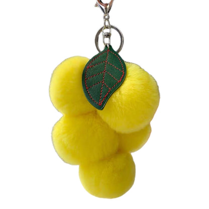 Fluffy Faux Fur Grape Pom Pom Keychain yellow by HitMyNeed