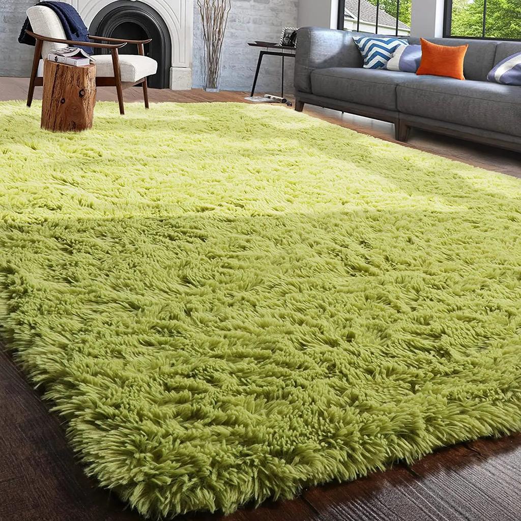 Fluffy Green Shaggy Area Rug for Living Room & Nursery by HitMyNeed