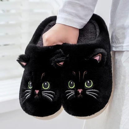 Fluffy Plush Cat House Slippers for Women & Men black cn38-39 by HitMyNeed