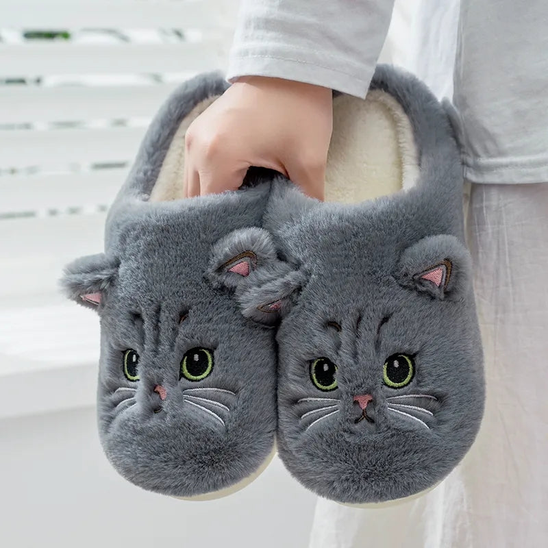 Fluffy Plush Cat House Slippers for Women & Men grey cn40-41 by HitMyNeed