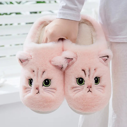 Fluffy Plush Cat House Slippers for Women & Men pink cn38-39 by HitMyNeed