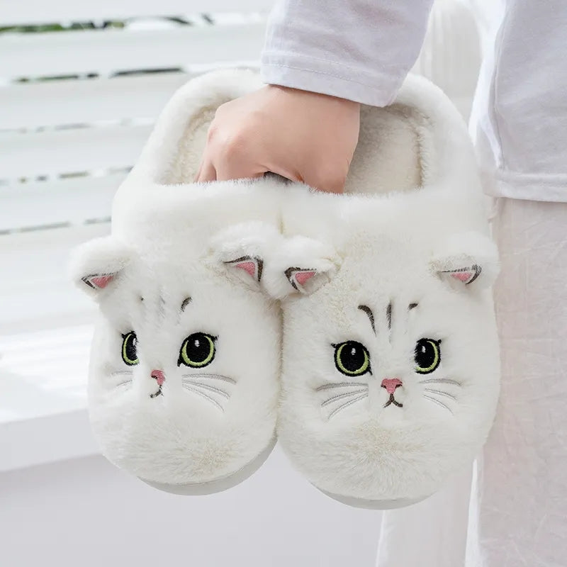 Fluffy Plush Cat House Slippers for Women & Men white cn40-41 by HitMyNeed