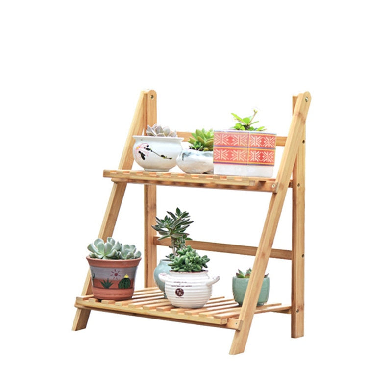 Foldable 2-Tier Bamboo Indoor Plant Stand Rack by HitMyNeed
