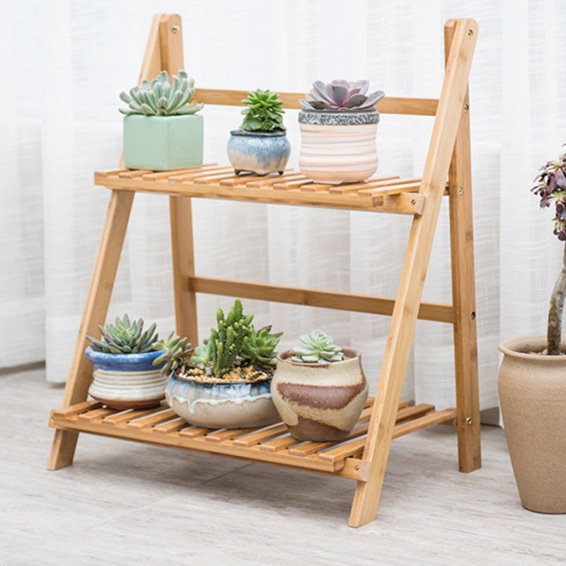 Foldable 2-Tier Bamboo Indoor Plant Stand Rack by HitMyNeed