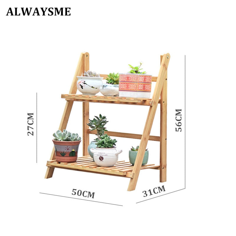 Foldable 2-Tier Bamboo Indoor Plant Stand Rack by HitMyNeed