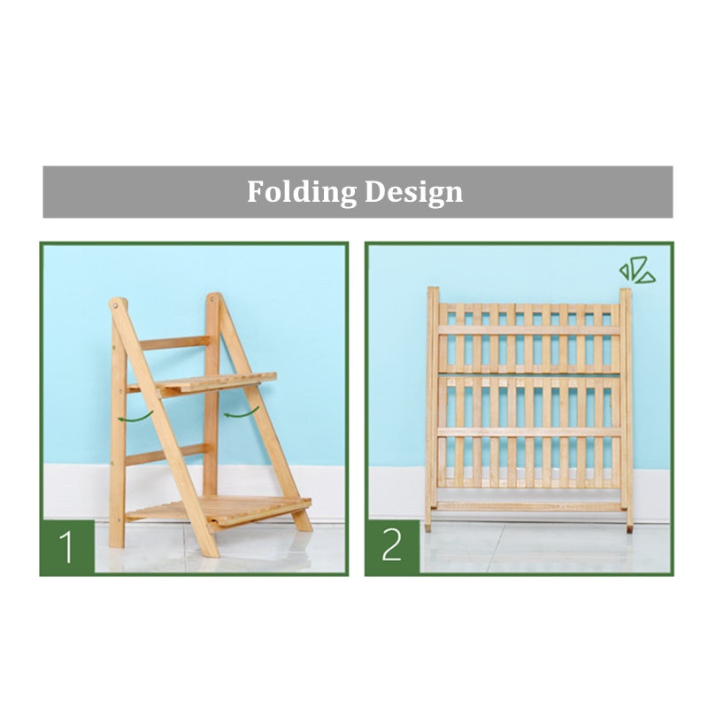Foldable 2-Tier Bamboo Indoor Plant Stand Rack by HitMyNeed