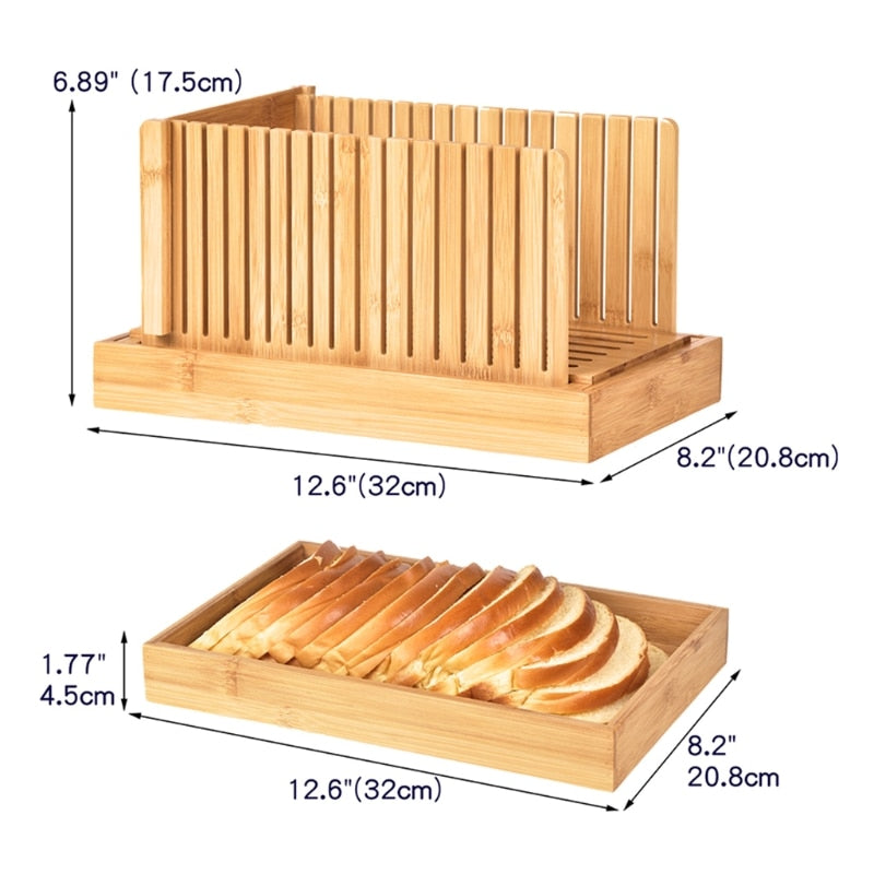 Foldable Bamboo Bread Loaf Slicer with Crumb Tray by HitMyNeed