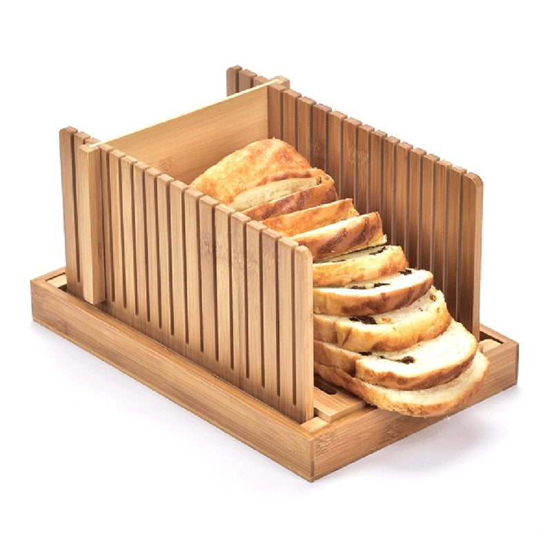 Foldable Bamboo Bread Loaf Slicer with Crumb Tray by HitMyNeed