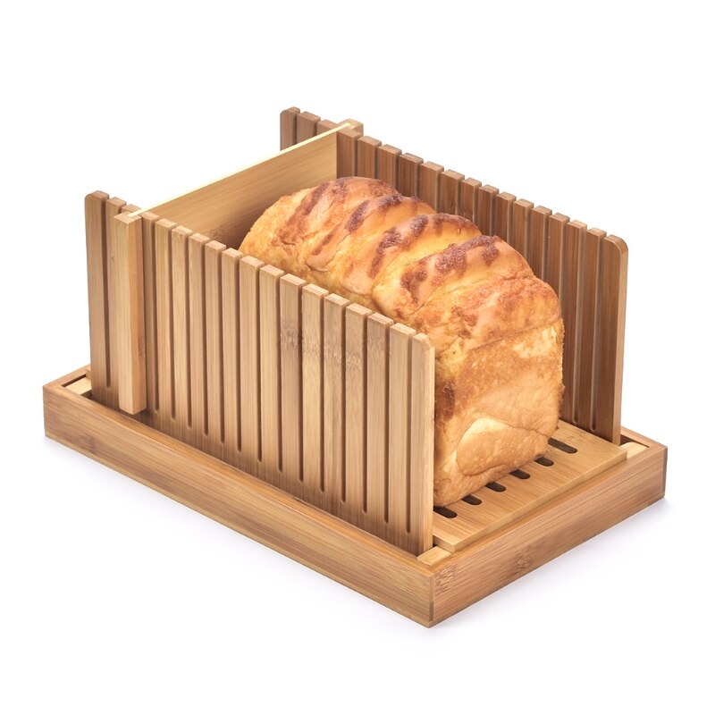 Foldable Bamboo Bread Slicer with Crumb Tray by HitMyNeed