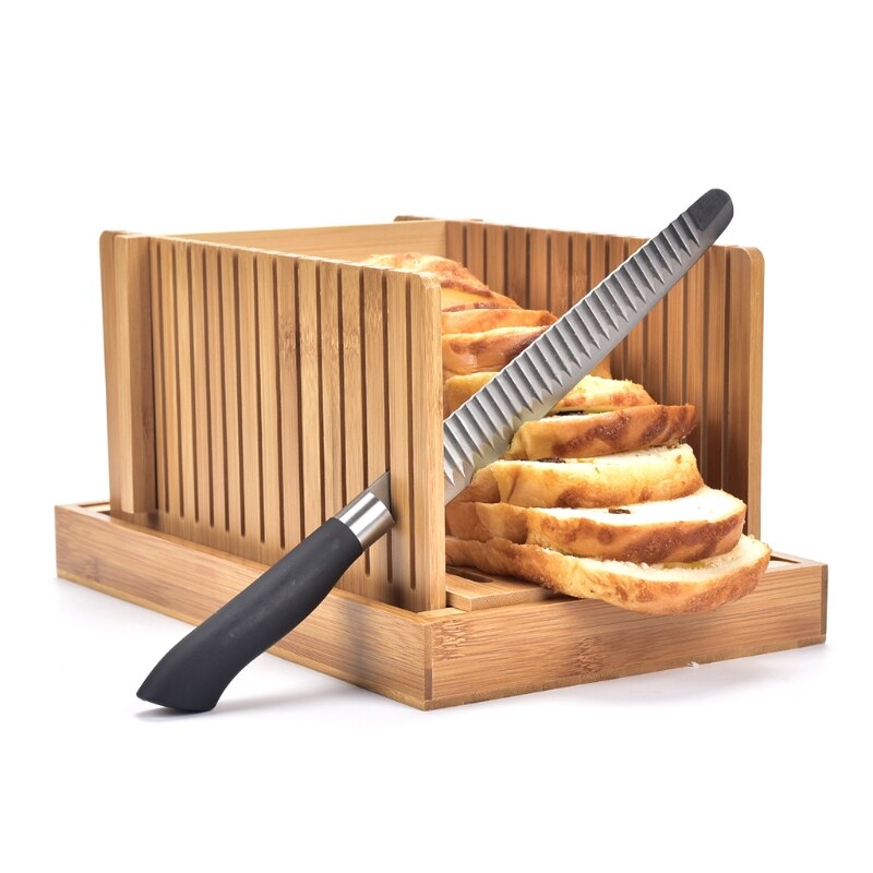 Foldable Bamboo Bread Slicer with Crumb Tray by HitMyNeed